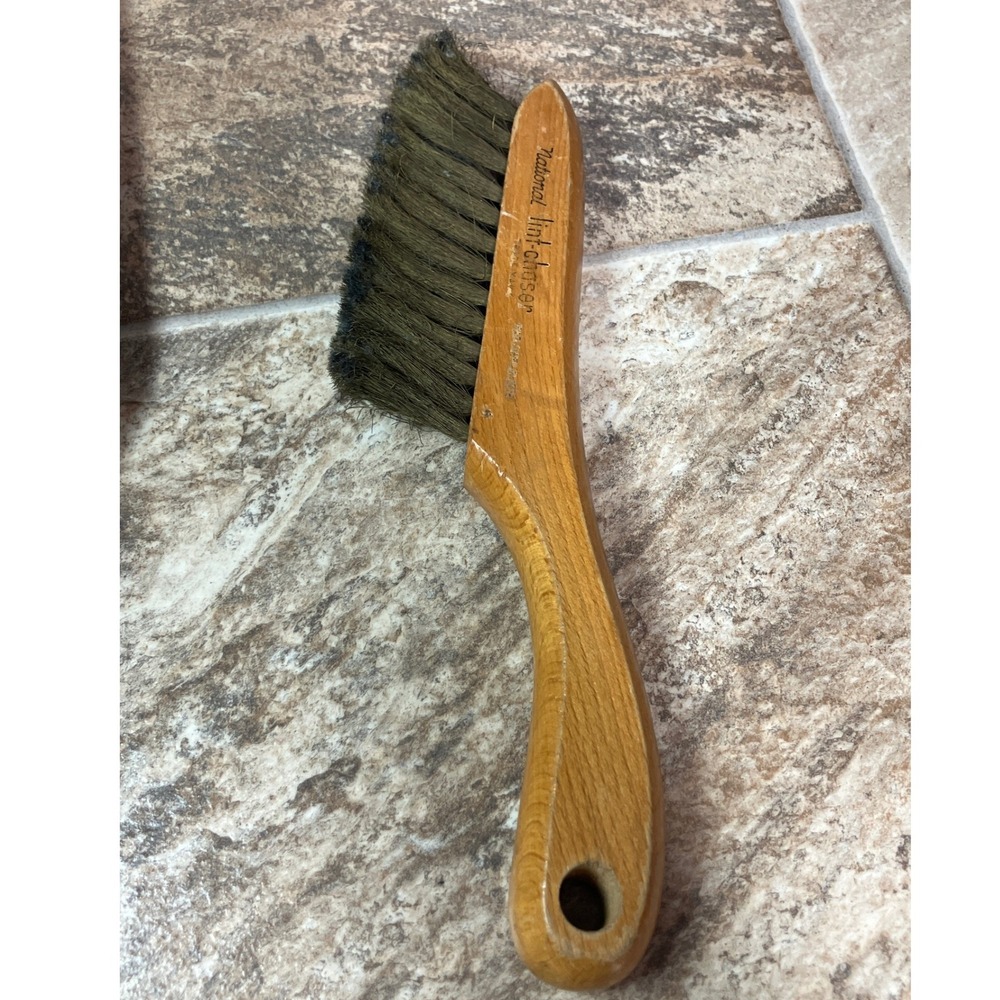 Vintage National Lint-Chaser Wooden Clothes Brush Brown Mid Century Made in USA